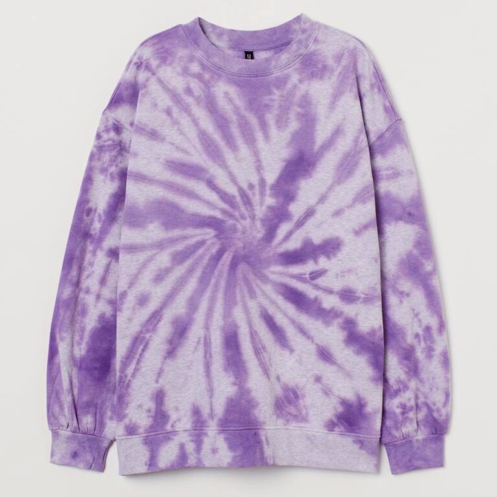 Purple and white tie dye crew neck sweater